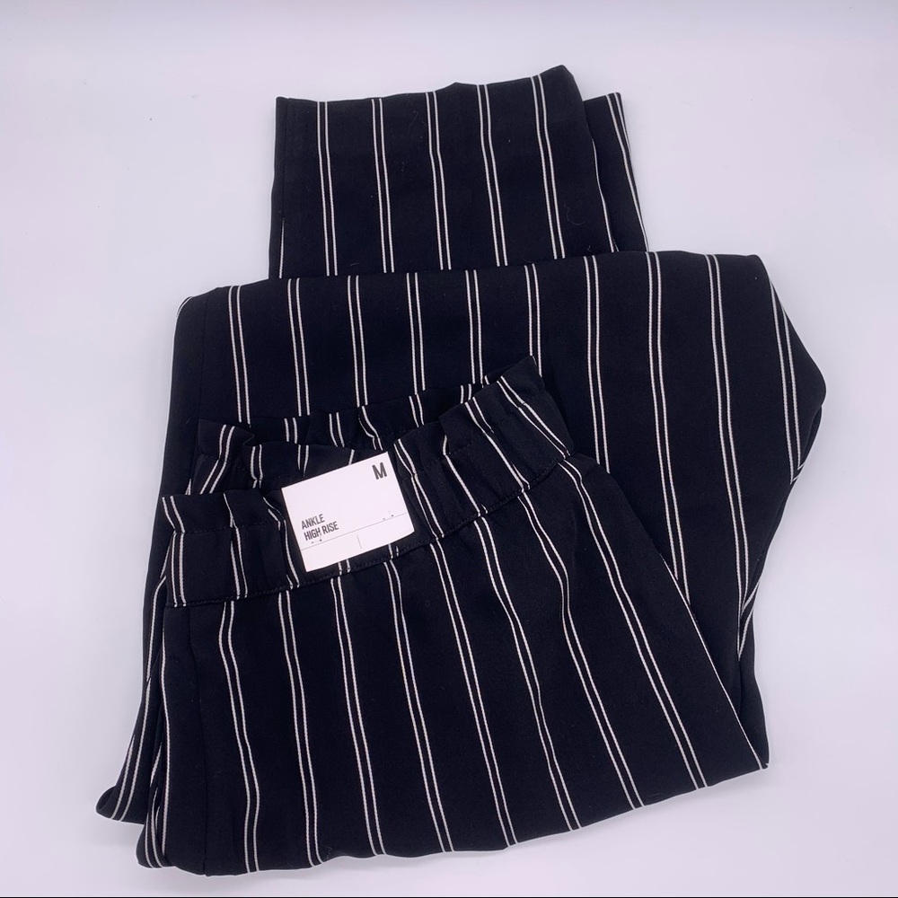 NWT Express High Waisted Striped Ruffle Ankle Pant - Picture 2 of 7